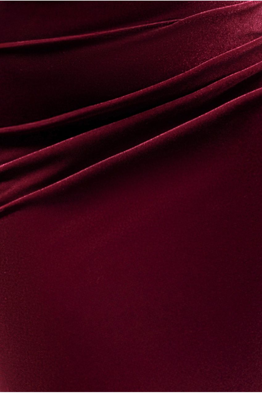Goddiva Cowl One Shoulder Velvet Maxi Dress - Burgundy Red
