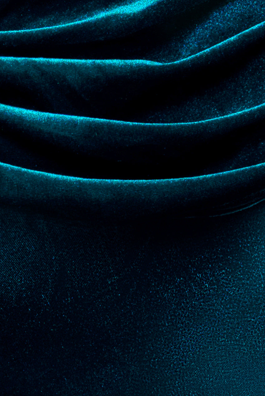 Goddiva Cowl One Shoulder Velvet Maxi Dress - Teal