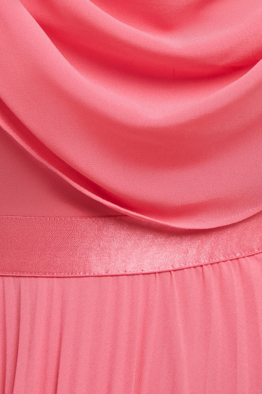 Goddiva Cowl Neck One Shoulder A Line Chiffon Maxi Dress - Coral