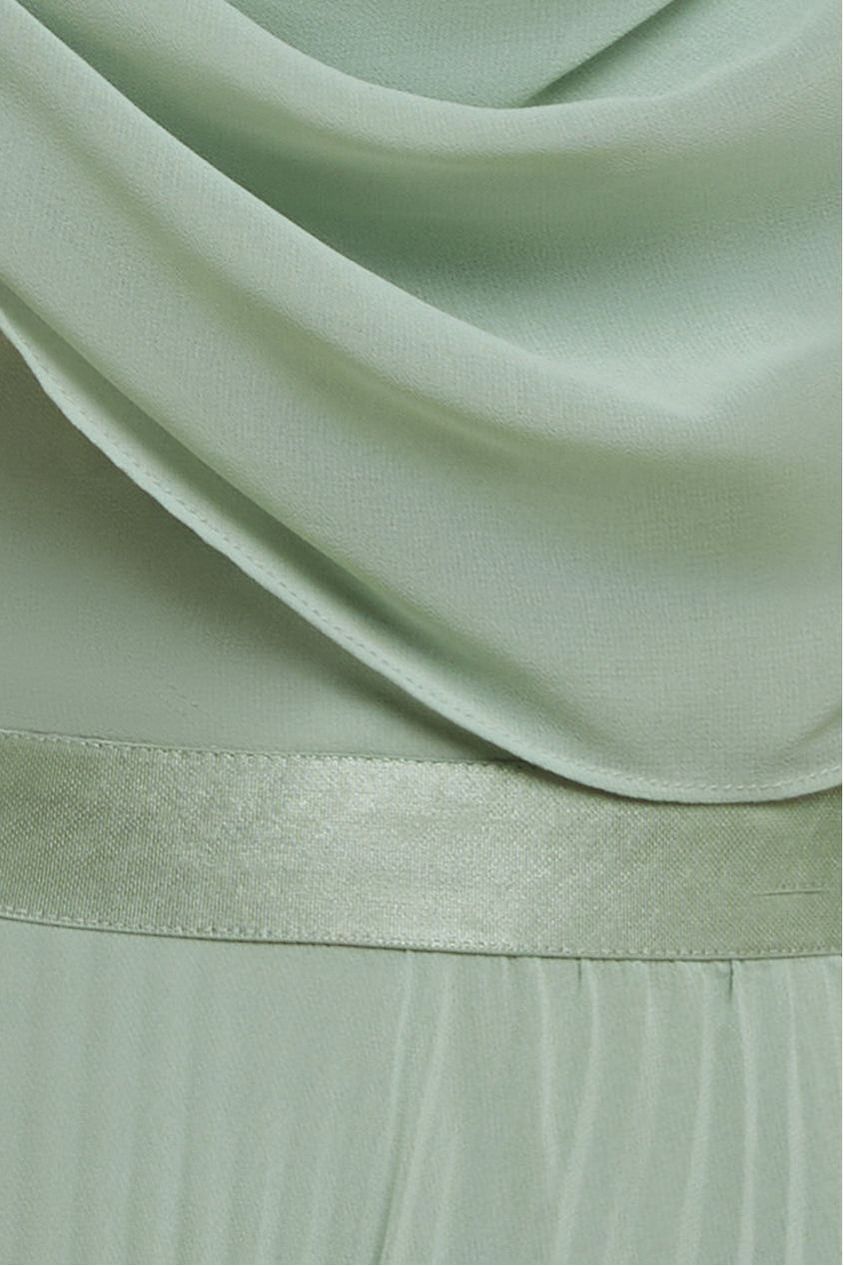 Goddiva Cowl Neck One Shoulder A Line Chiffon Maxi Dress - Sage Green