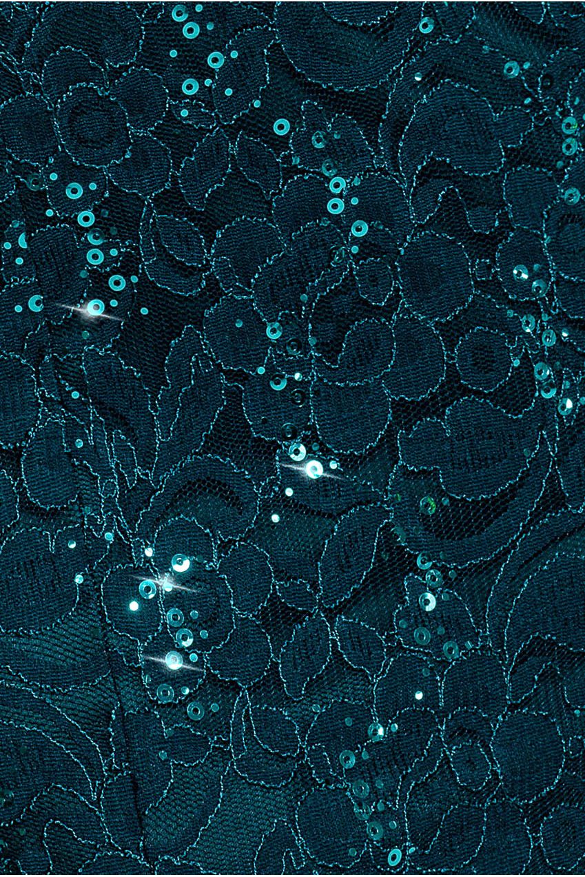 Goddiva Sequin Lace Puff Sleeve Fit & Flare Midi Dress - Teal Blue