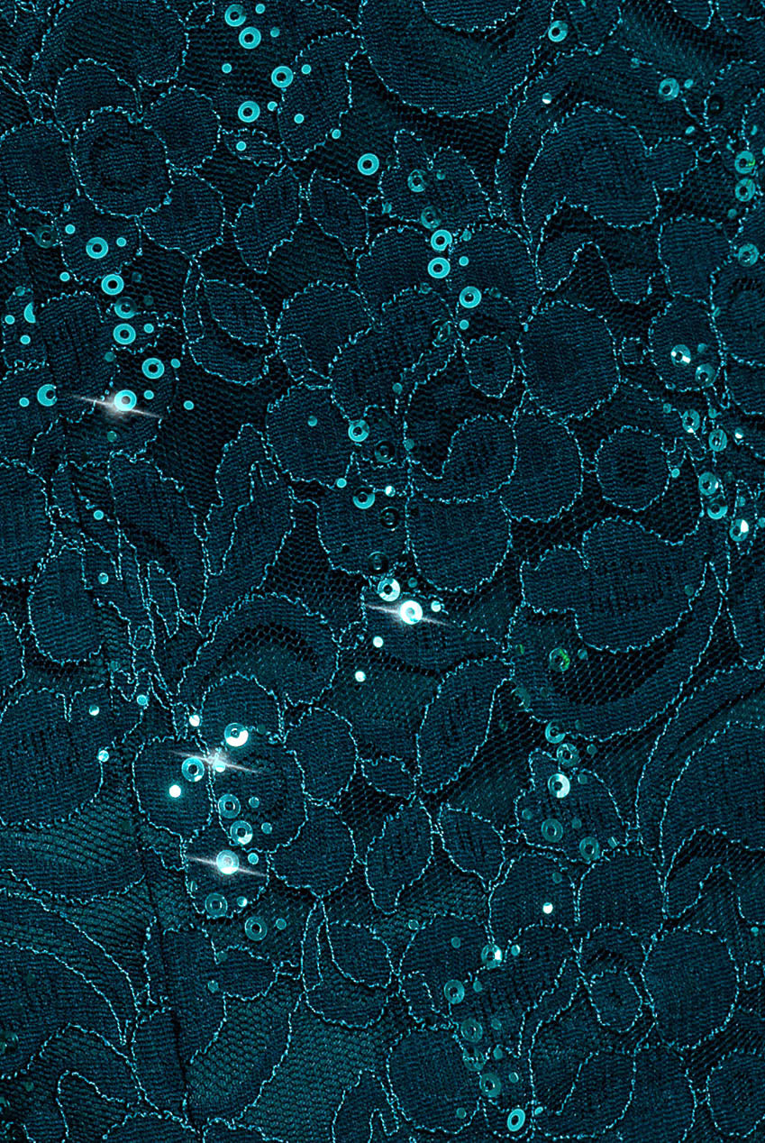 Goddiva Sequin Lace Puff Sleeve Fit & Flare Midi Dress - Teal Blue