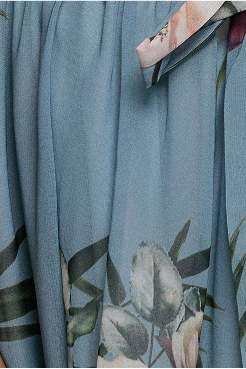 Goddiva Floral Printed Flutter Sleeve Chiffon Midi Dress - Airforce Blue