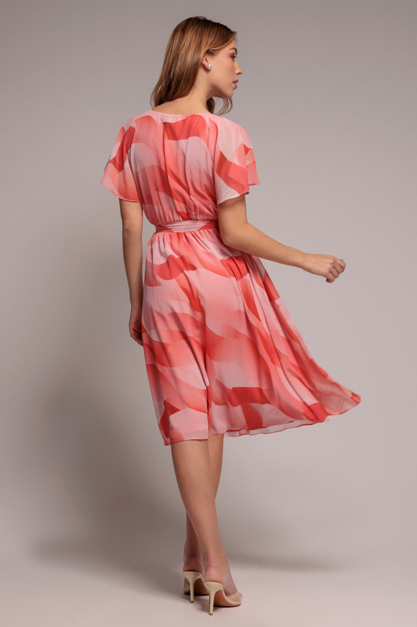 Goddiva Printed Flutter Sleeve Chiffon Midi Dress - Coral