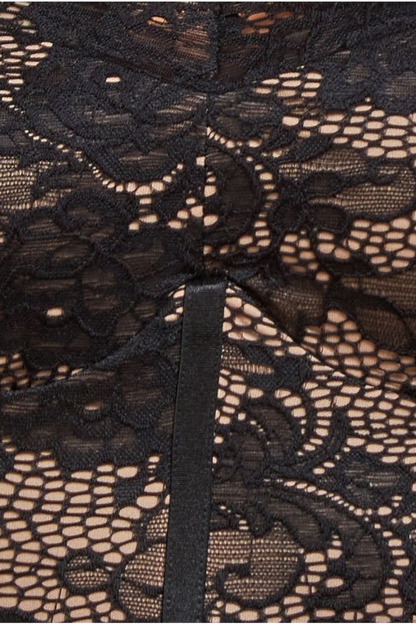Goddiva Scalloped Lace Corset Bodice Maxi Dress - Black