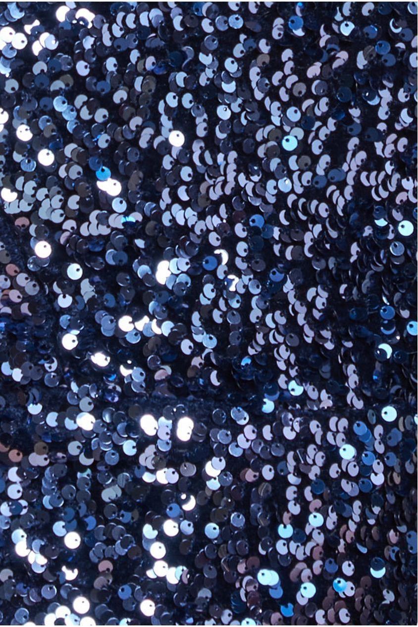 Goddiva Sequin Velvet Bardot Evening Maxi Dress - Midnight Blue