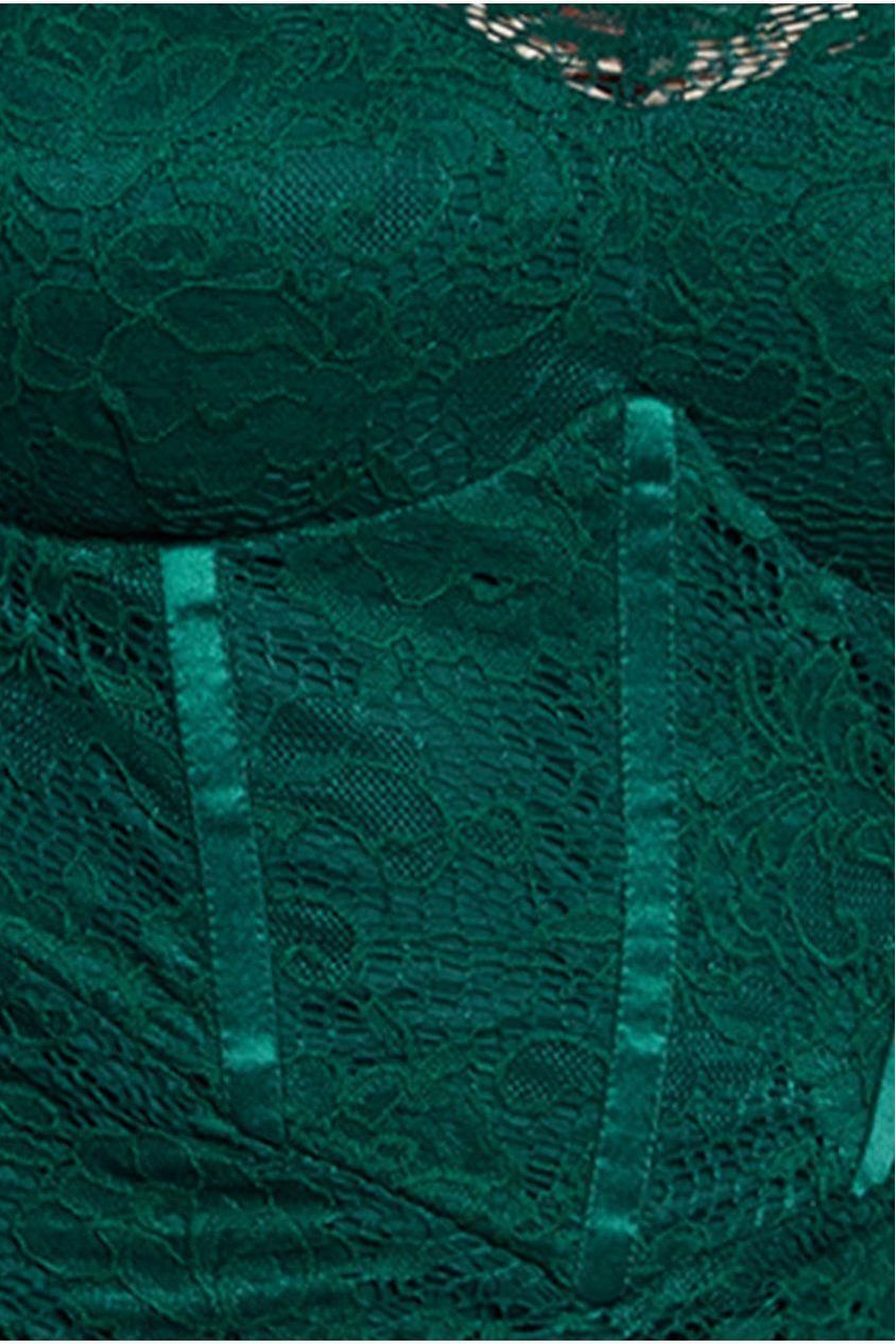 Goddiva Scalloped Lace Corset Bodice Midi Dress - Emerald Green
