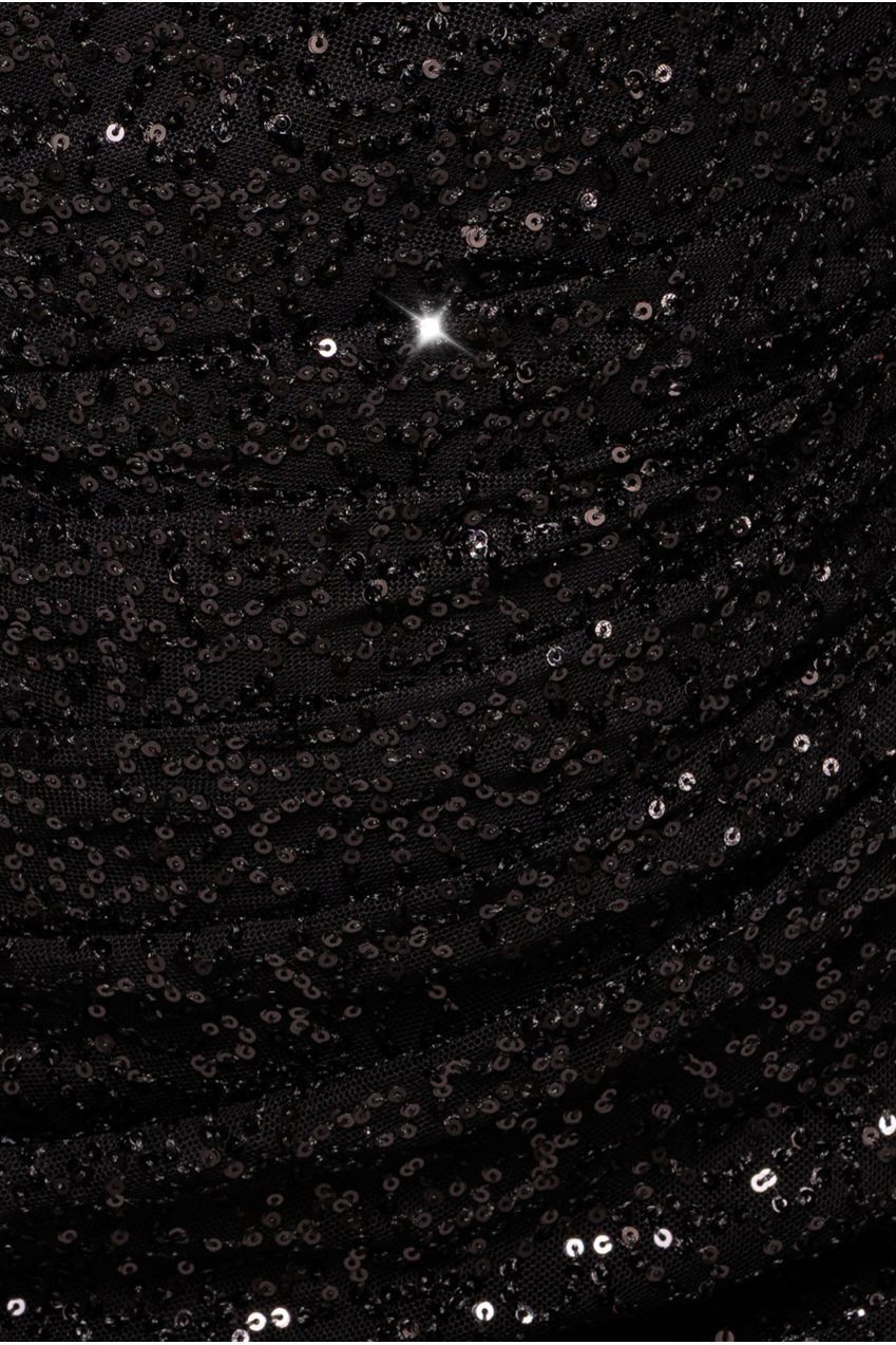 Goddiva Sequin Cowl One Shoulder Midi Dress - Black