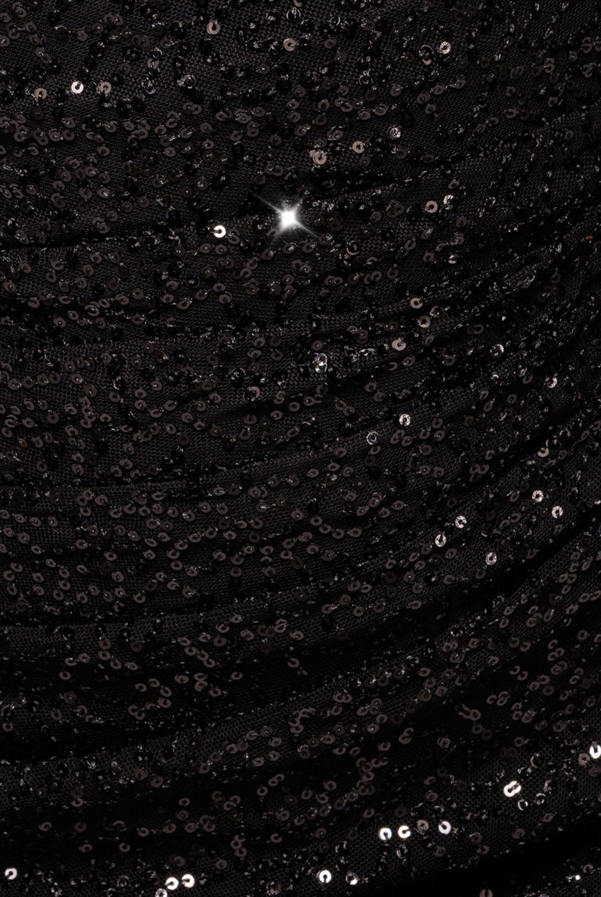 Goddiva Sequin Cowl One Shoulder Midi Dress - Black