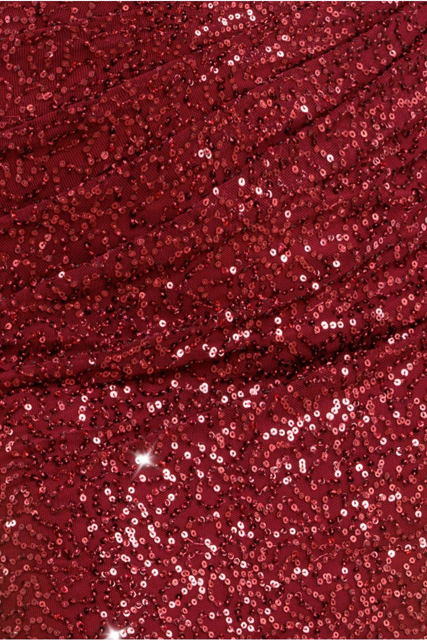 Goddiva Sequin Cowl One Shoulder Midi Dress - Wine