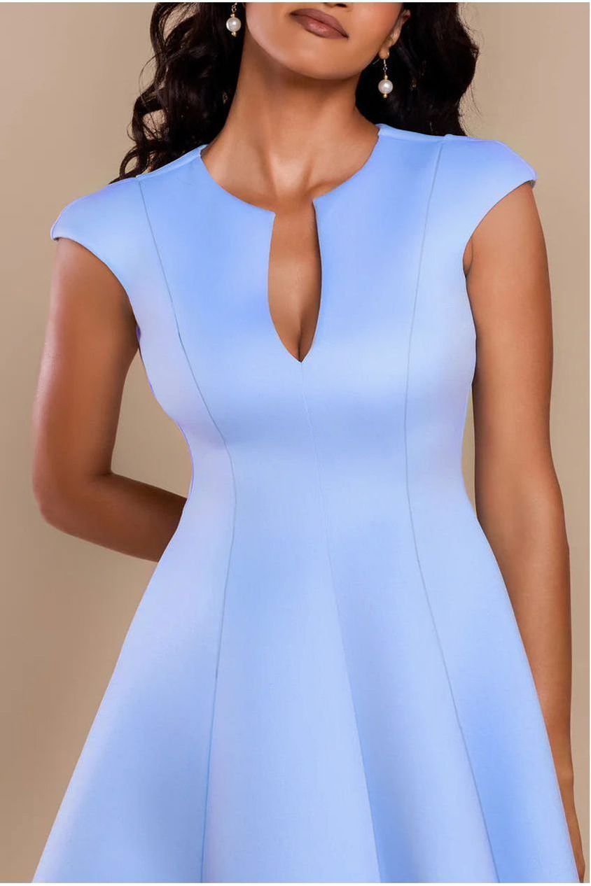 Goddiva Cap Sleeve Plunging V-Neckline Skater Mini Dress - Light Blue