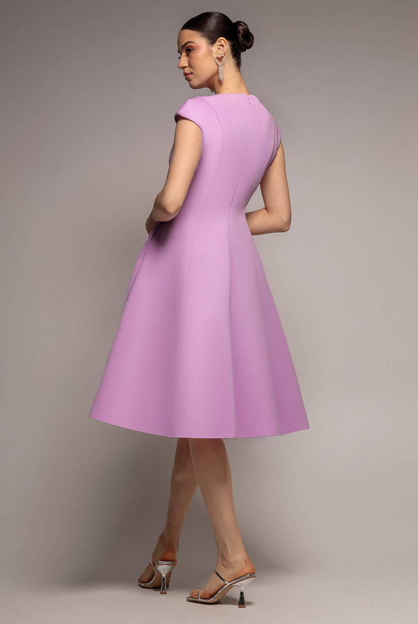 Goddiva Cap Sleeve Plunging V-Neckline A-line Midi Dress - Lilac