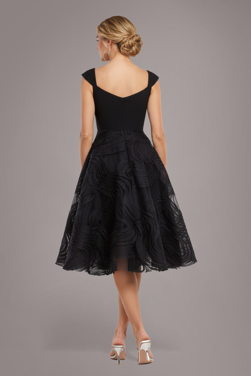 Goddiva Scuba & Textured Chiffon A Line Midi Dress - Black