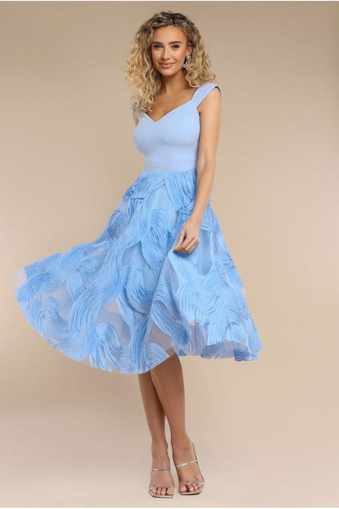 Goddiva Scuba & Textured Chiffon A Line Midi Dress - Blue