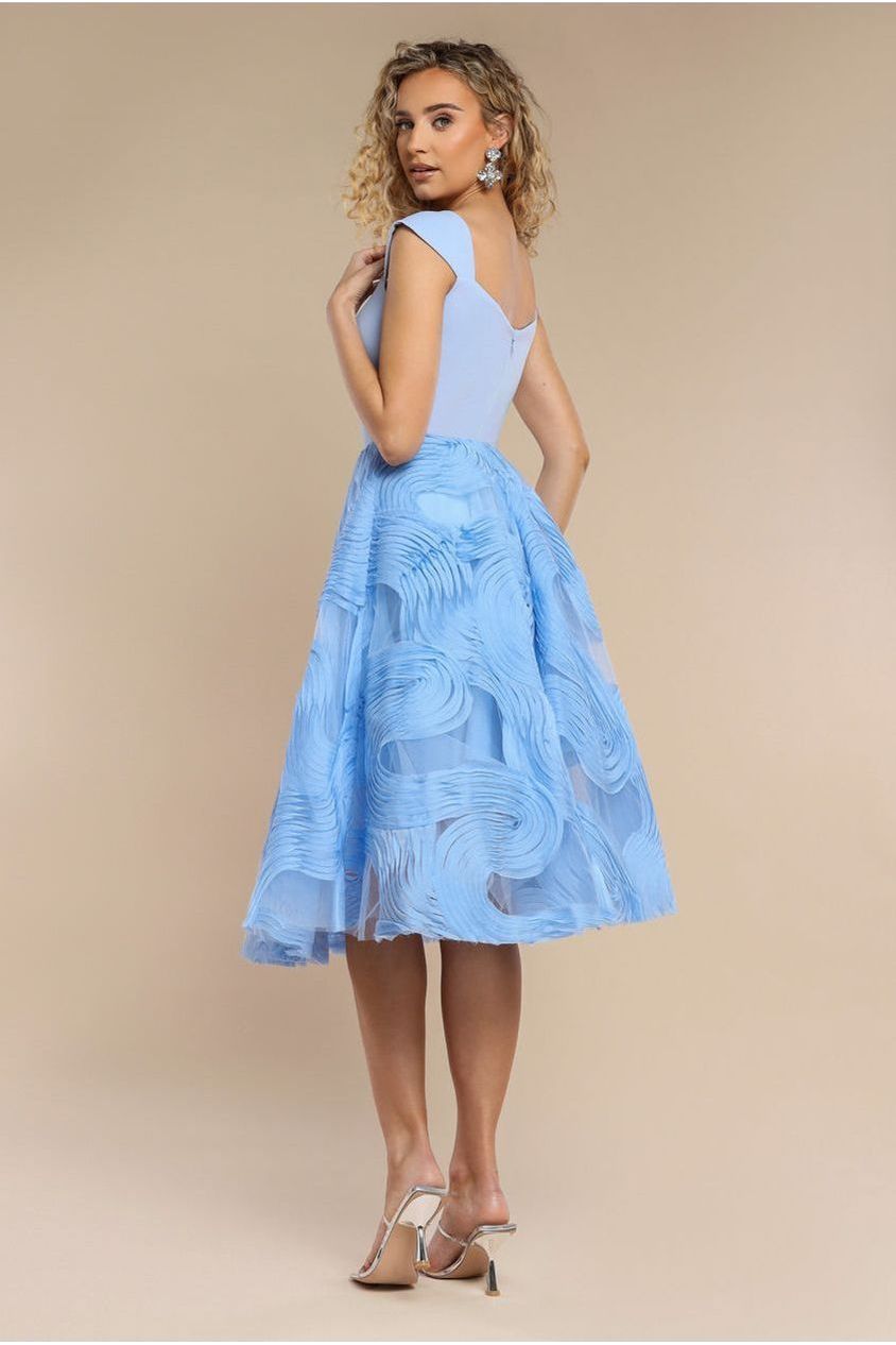 Goddiva Scuba & Textured Chiffon A Line Midi Dress - Blue