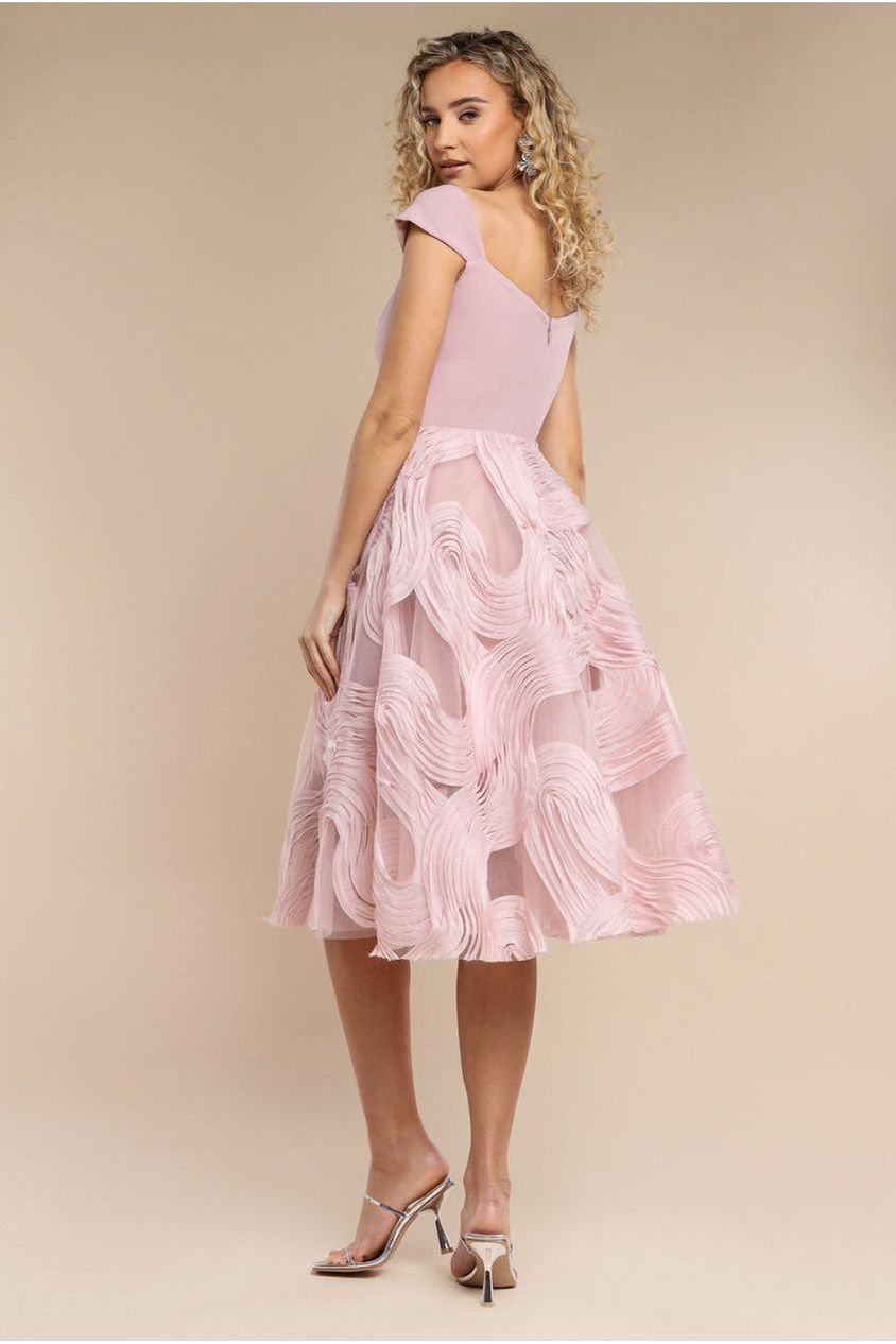 Goddiva Scuba & Textured Chiffon A Line Midi Dress - Blush Pink