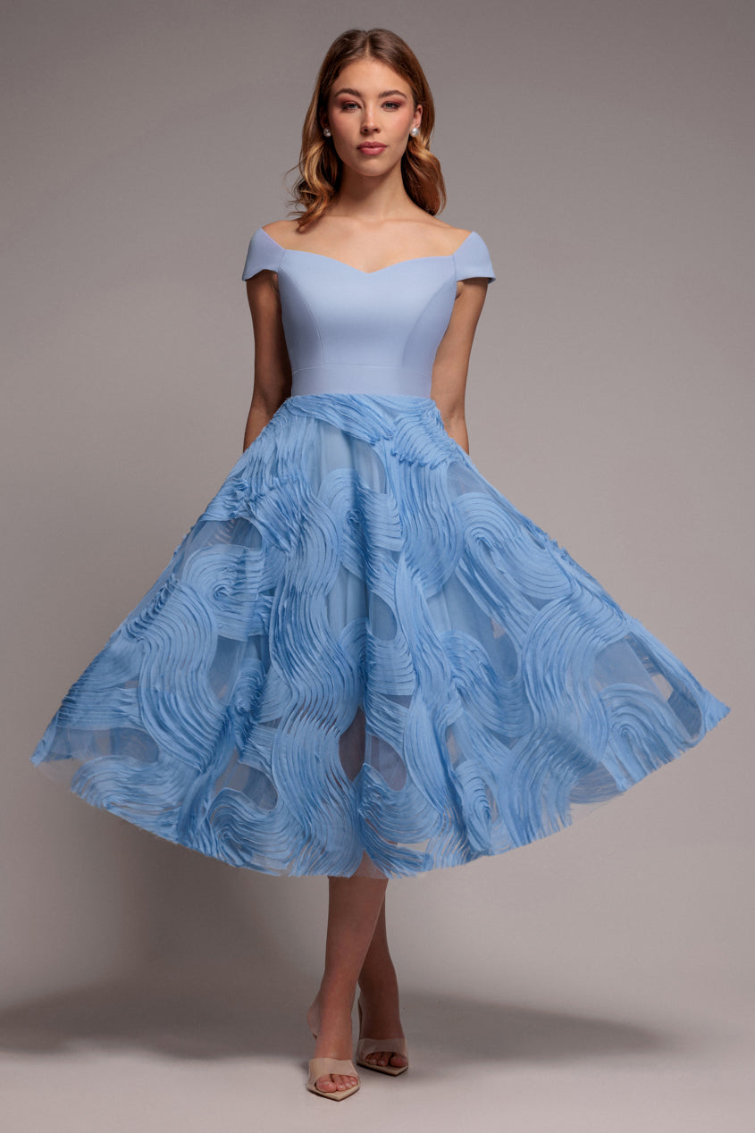 Goddiva Scuba & Textured Chiffon A Line Midi Dress - Blue