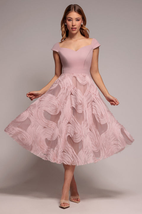 Goddiva Scuba & Textured Chiffon A Line Midi Dress - Blush Pink