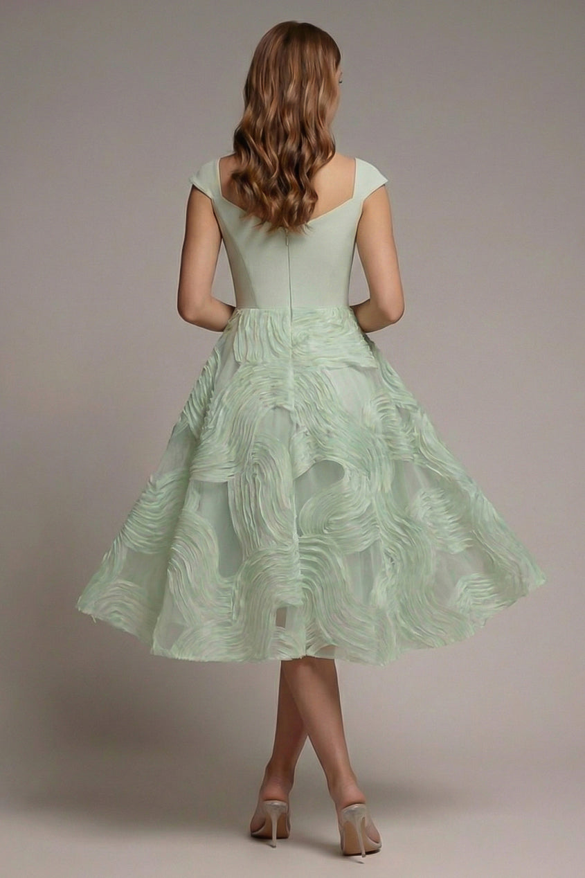 Goddiva Scuba & Textured Chiffon A Line Midi Dress - Sage Green