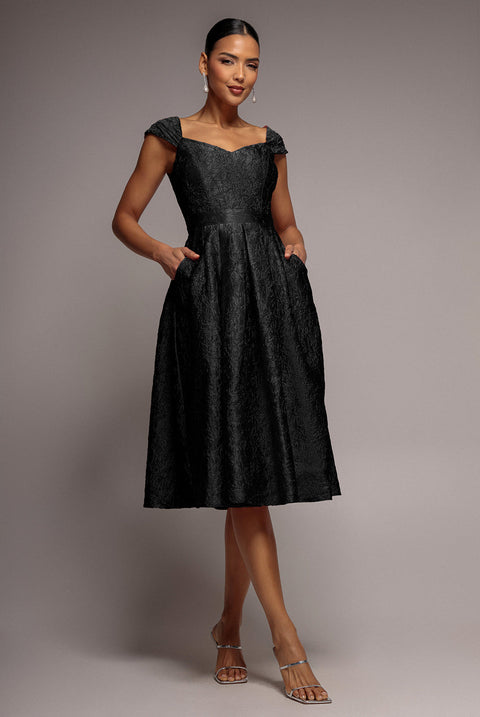 Goddiva Crushed Satin Sleeveless A Line Midi Dress - Black