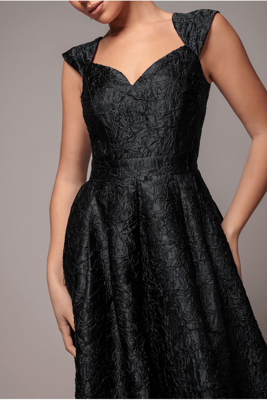 Goddiva Crushed Satin Sleeveless A Line Midi Dress - Black