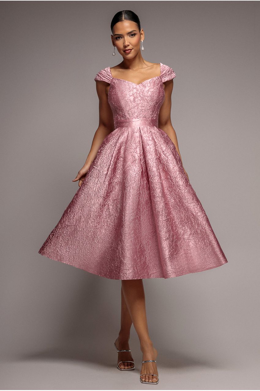Goddiva Crushed Satin Sleeveless A Line Midi Dress - Blush Pink