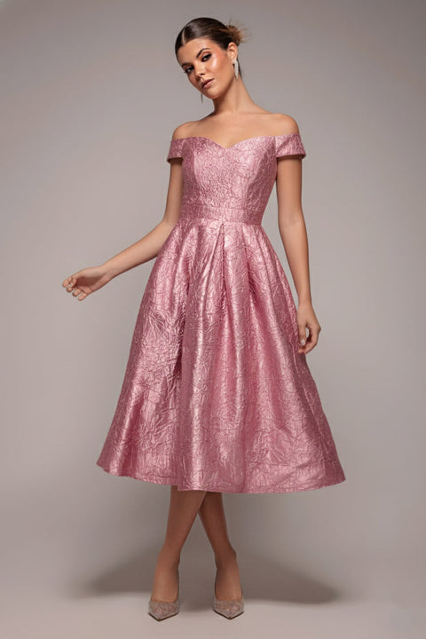 Goddiva Crushed Satin Sleeveless A Line Midi Dress - Blush Pink