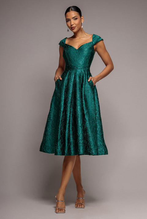 Goddiva Crushed Satin Sleeveless A Line Midi Dress - Emerald Green