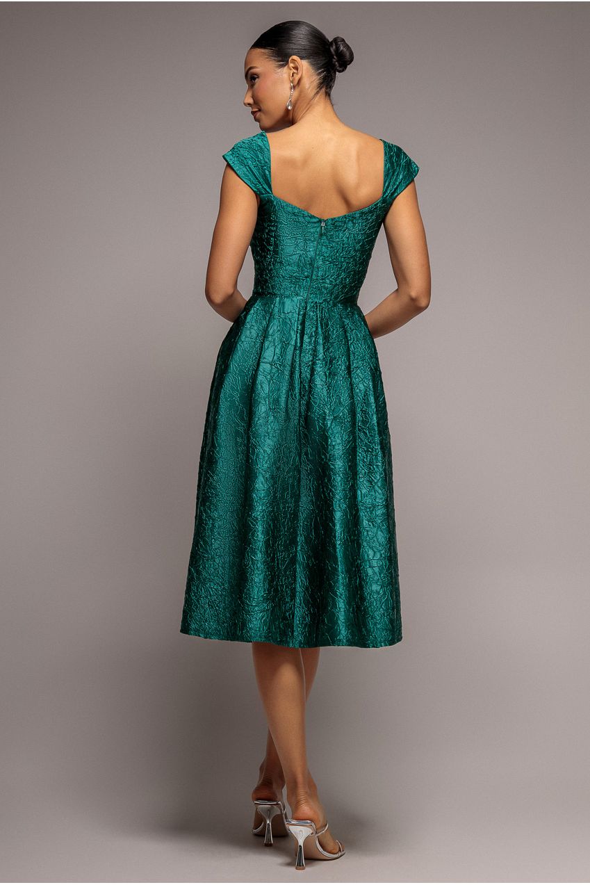 Goddiva Crushed Satin Sleeveless A Line Midi Dress - Emerald Green