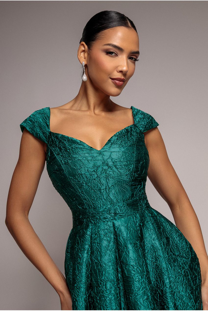 Goddiva Crushed Satin Sleeveless A Line Midi Dress - Emerald Green