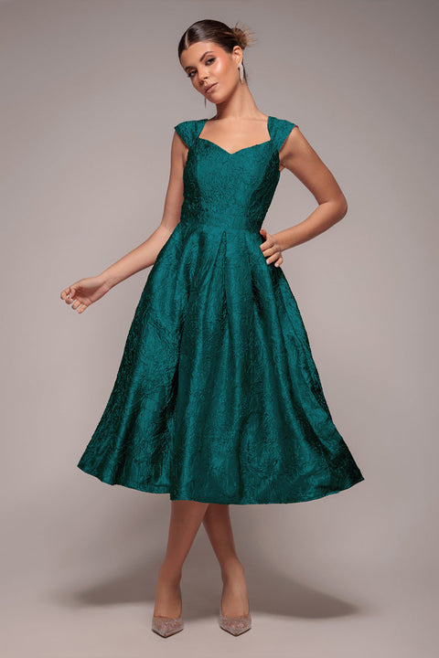 Goddiva Crushed Satin Sleeveless A Line Midi Dress - Emerald Green