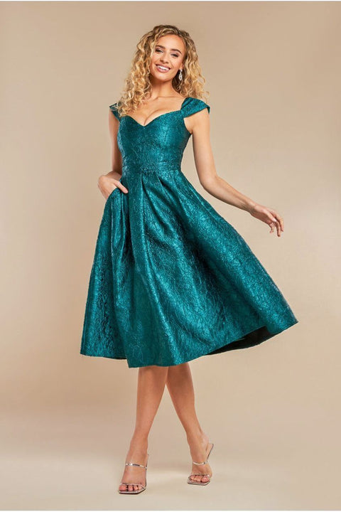 Goddiva Crushed Satin Sleeveless A Line Midi Dress - Emerald Green