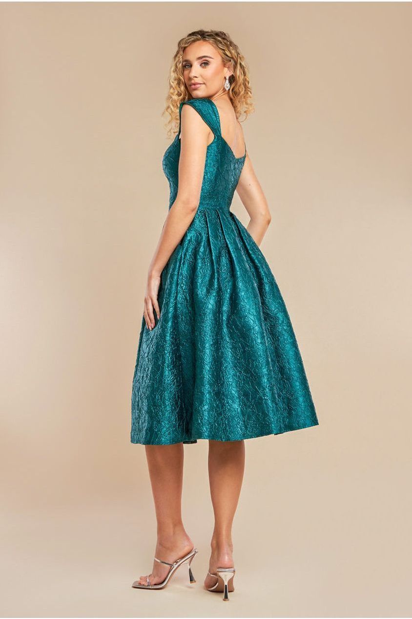 Goddiva Crushed Satin Sleeveless A Line Midi Dress - Emerald Green