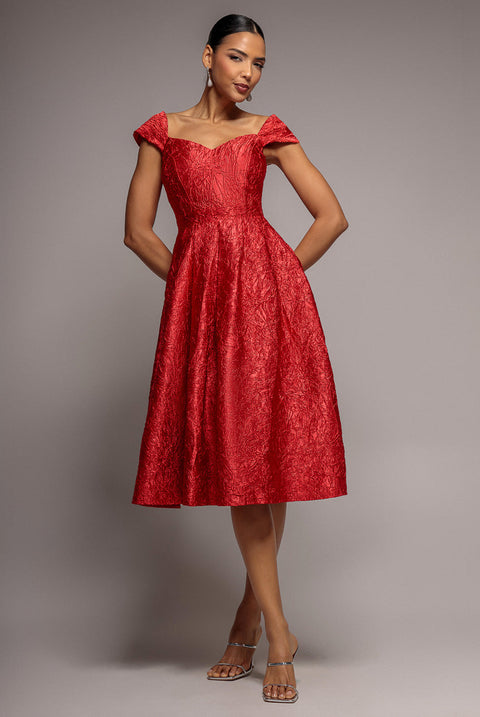 Goddiva Crushed Satin Sleeveless A Line Midi Dress - Red