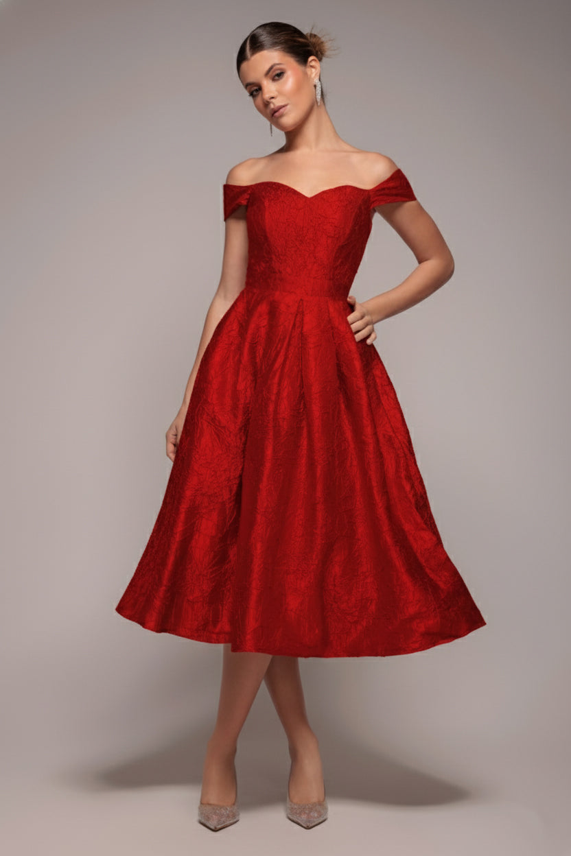 Goddiva Crushed Satin Sleeveless A Line Midi Dress - Red