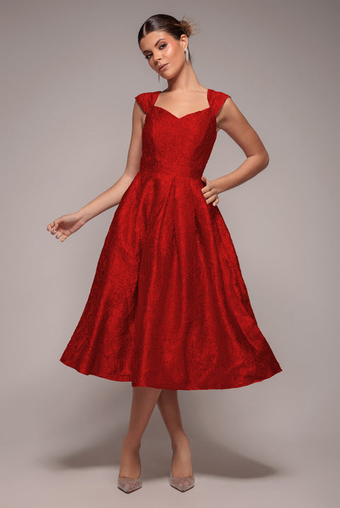 Goddiva Crushed Satin Sleeveless A Line Midi Dress - Red