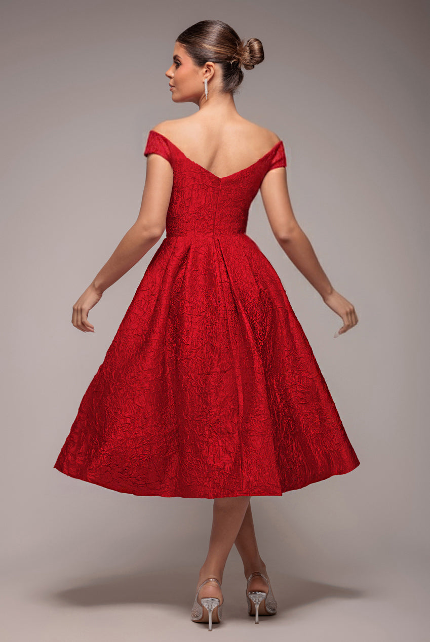 Goddiva Crushed Satin Sleeveless A Line Midi Dress - Red