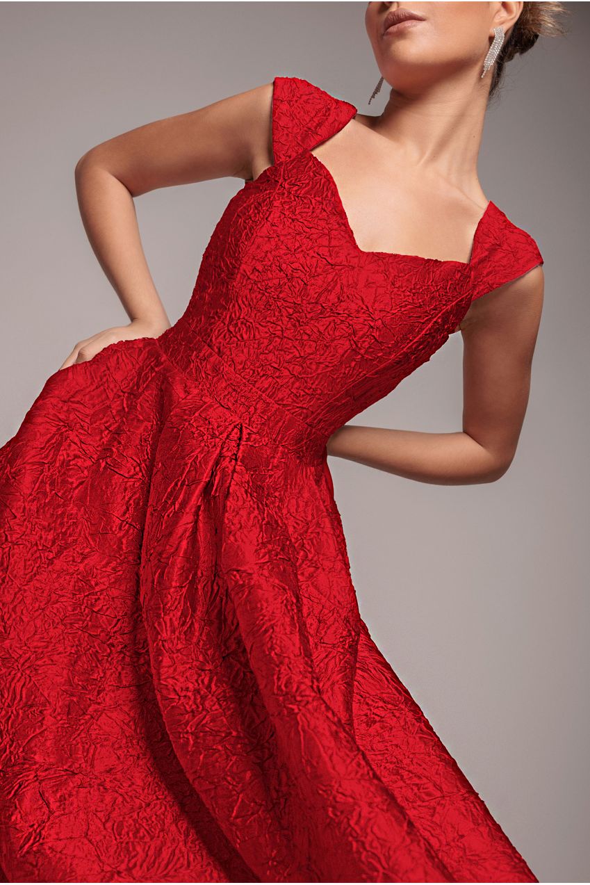 Goddiva Crushed Satin Sleeveless A Line Midi Dress - Red