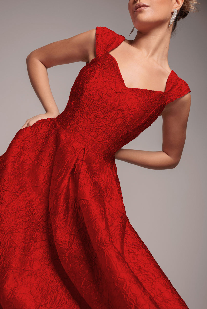 Goddiva Crushed Satin Sleeveless A Line Midi Dress - Red