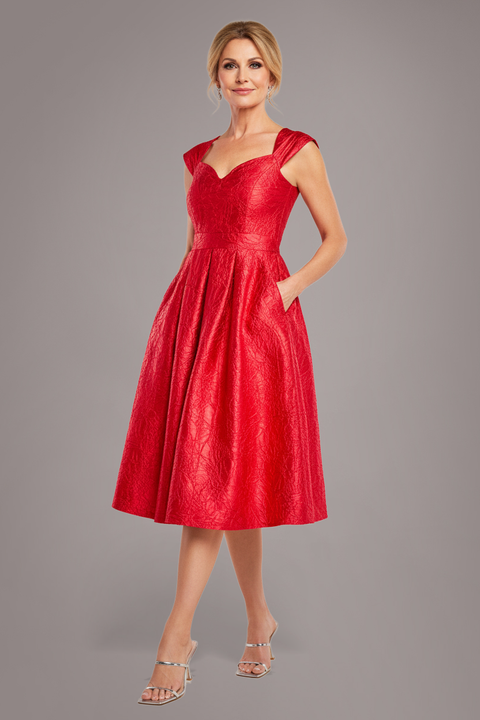Goddiva Crushed Satin Sleeveless A Line Midi Dress - Red