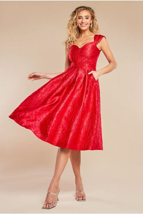 Goddiva Crushed Satin Sleeveless A Line Midi Dress - Red