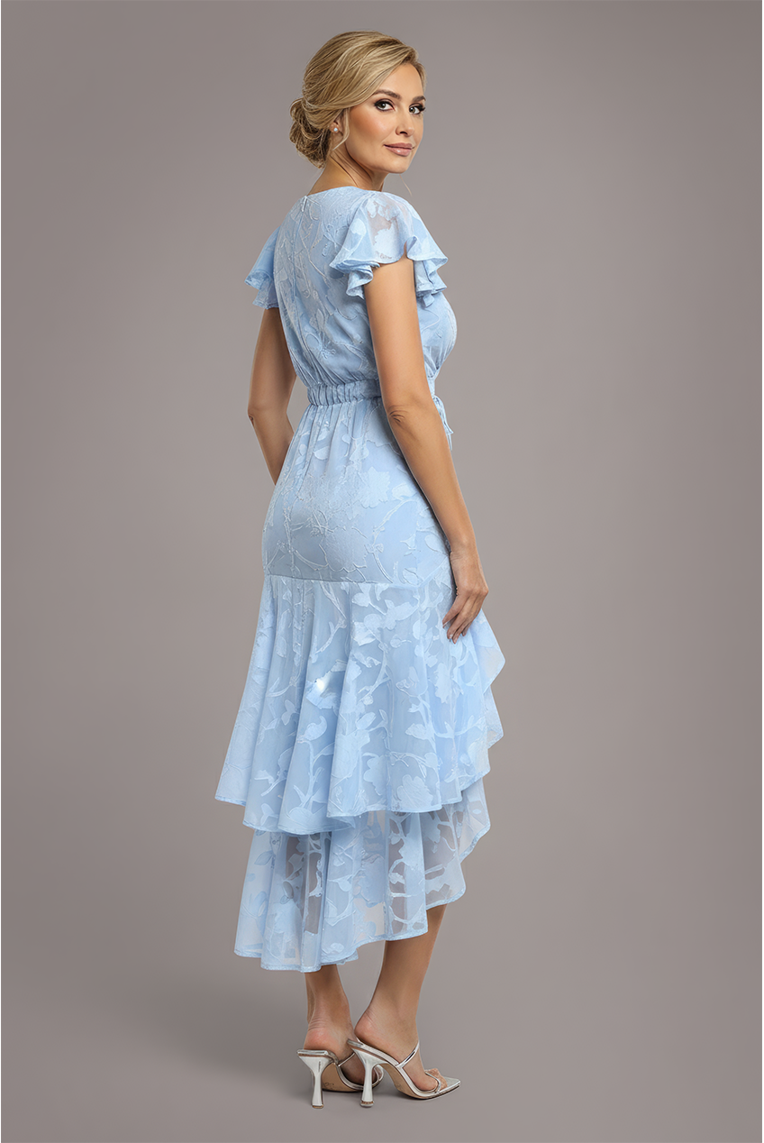 Goddiva Jacquard Chiffon Wrap High Low Midaxi Dress - Blue
