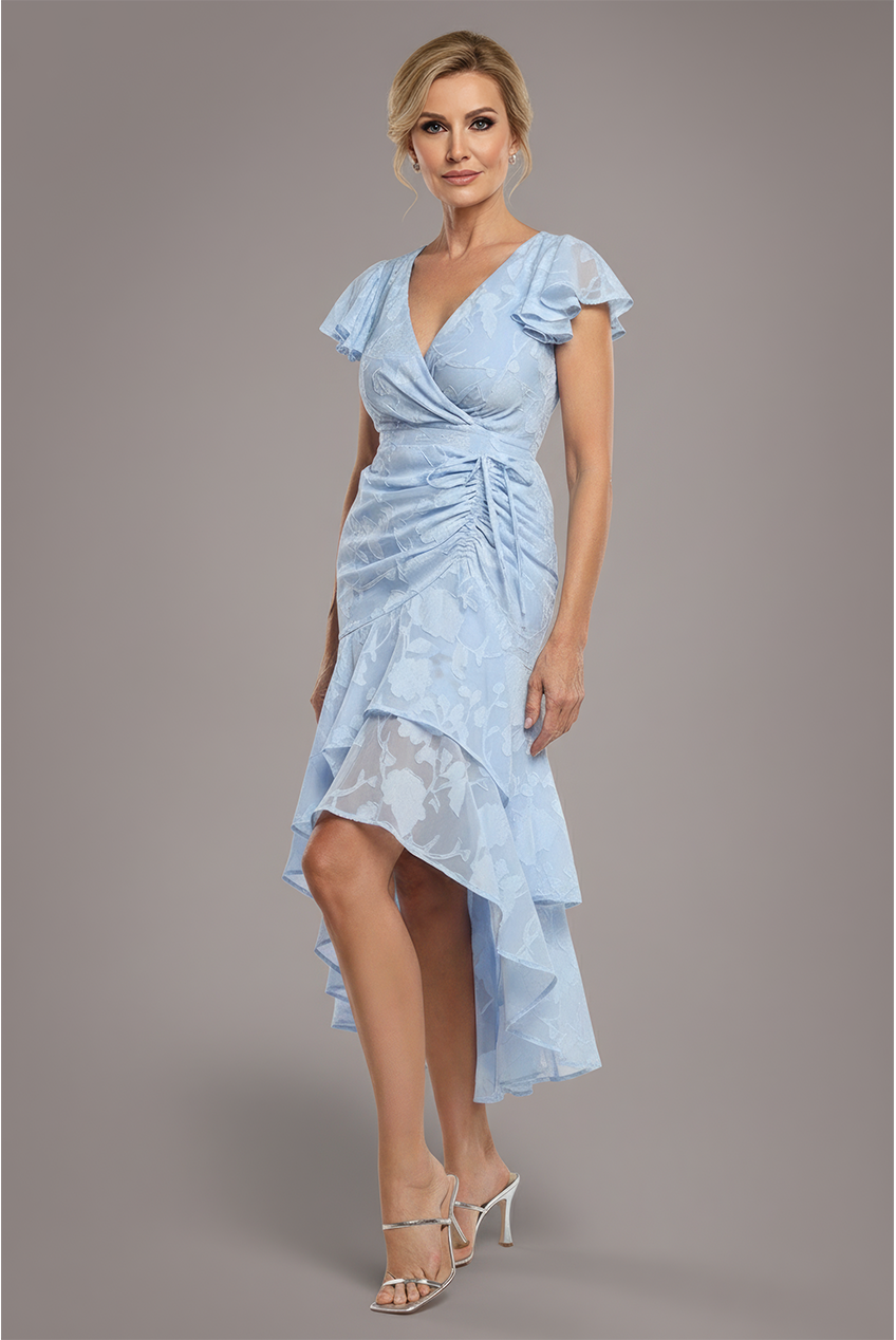 Goddiva Jacquard Chiffon Wrap High Low Midaxi Dress - Blue