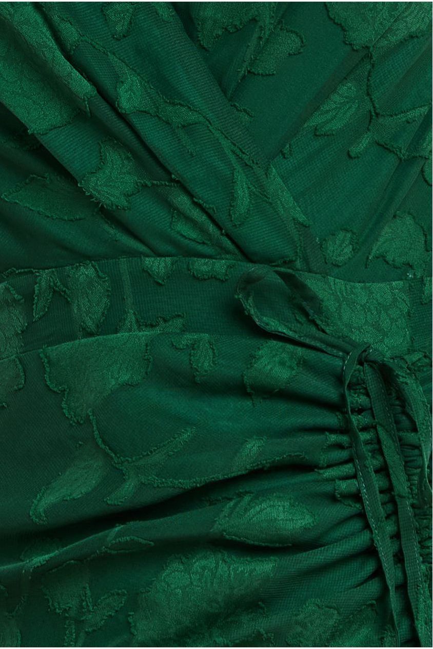 Goddiva Jacquard Chiffon Wrap High Low Midaxi Dress - Emerald Green