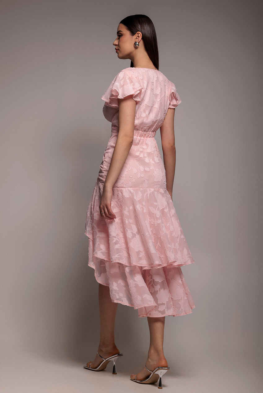 Goddiva Jacquard Chiffon Wrap High Low Midaxi Dress - Pink