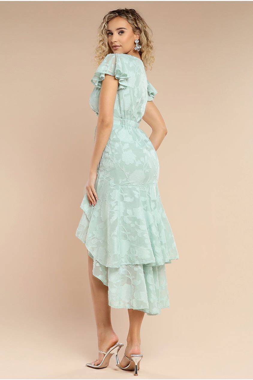 Goddiva Jacquard Chiffon Wrap High Low Midaxi Dress - SageGreen