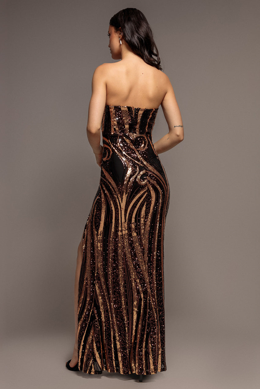Goddiva Strapless Multi Sequin Maxi Dress - Bronze