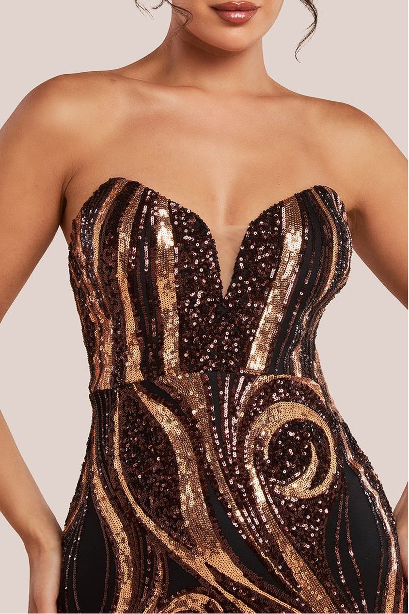 Goddiva Strapless Multi Sequin Maxi Dress - Bronze