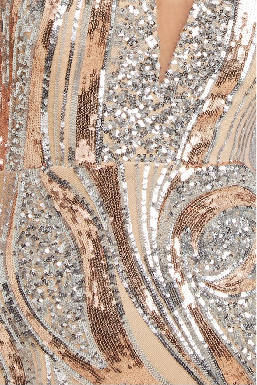 Goddiva Strapless Multi Sequin Maxi Dress - Champagne
