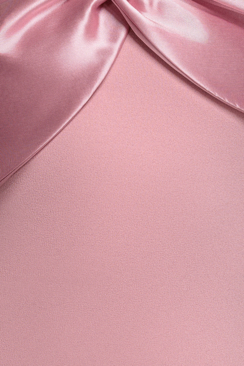 Goddiva Twist Knot Satin & Scuba Bardot Maxi Dress - Blush Pink